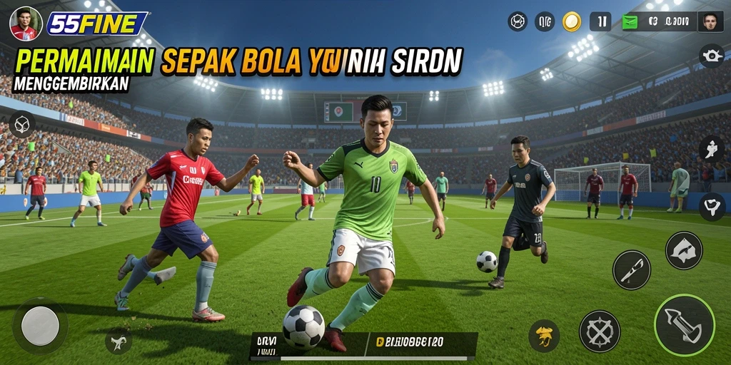 Screenshot gameplay <strong>55FIVE</strong> menampilkan aksi menegangkan di lapangan sepak bola.
