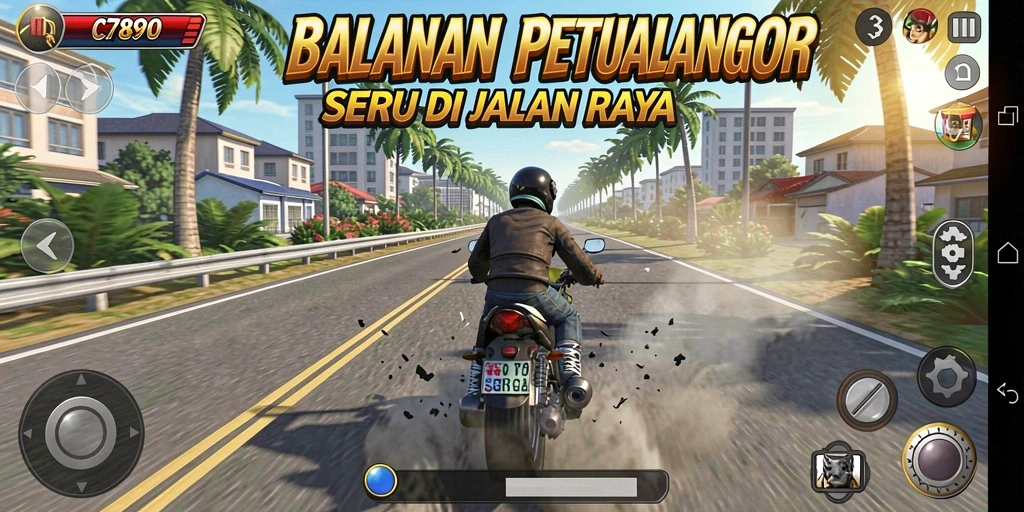 Tampilan gameplay seru C7890 dengan mobil balap yang cepat.