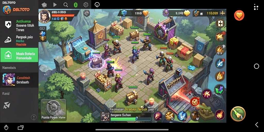 Screenshot gameplay DBLTOTO yang menunjukkan strategi pertempuran yang intens.