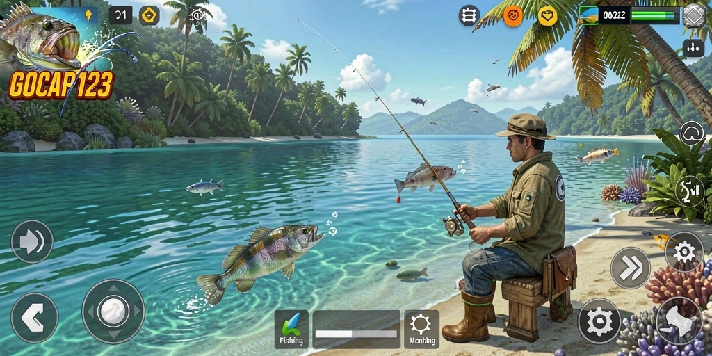 Tampilan gameplay GOCAP123 dengan suasana memancing yang menenangkan.