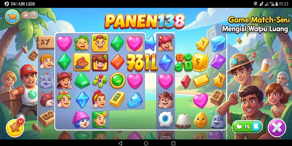 Screenshot menunjukkan gameplay seru dari PANEN138 dengan level penuh tantangan Match-3.