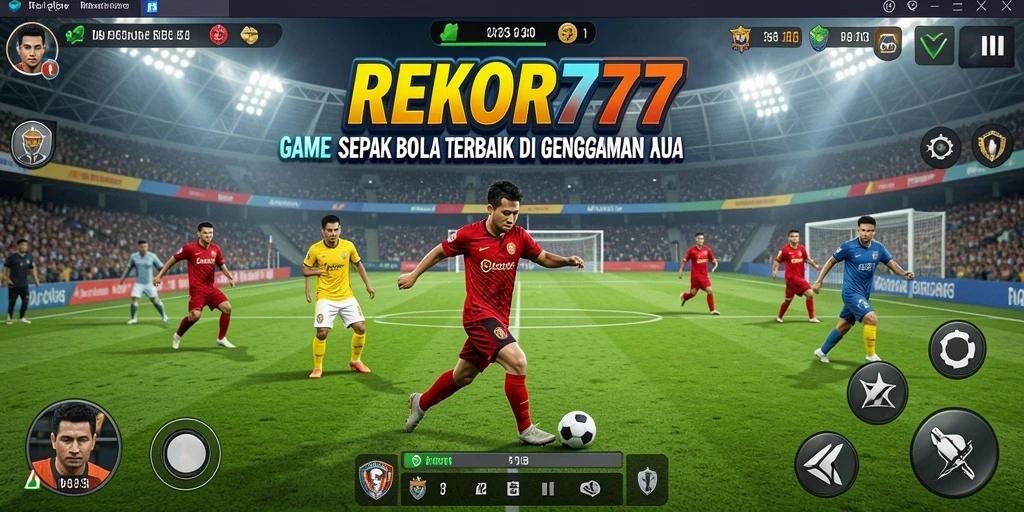 Screenshot gameplay menampilkan aksi seru di lapangan sepak bola.