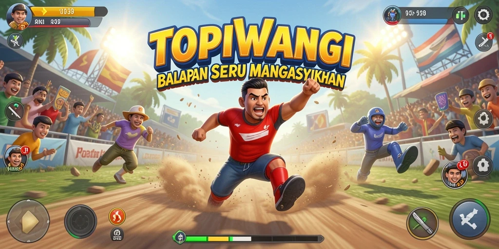 Screenshot gameplay TOPIWANGI yang menampilkan balapan seru dan menegangkan.