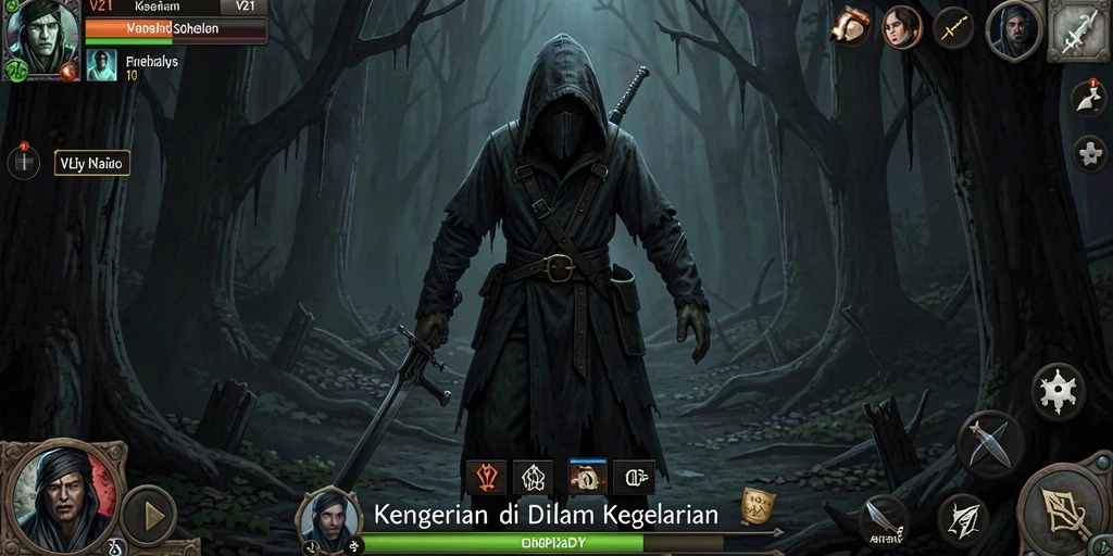 Tampilan gameplay V21 yang penuh kengerian dan ketegangan.